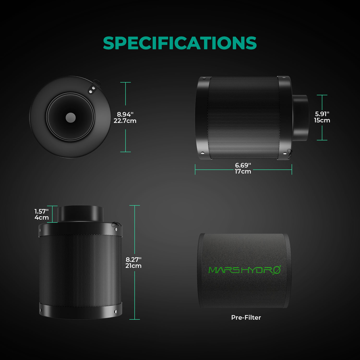 Mars Hydro 6 Zoll Aktivkohlefilter 150mm, Inline-Luftfilter