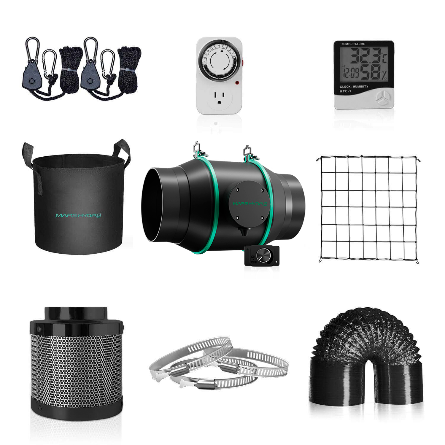Mars Hydro 6 Zoll Inline-Lüfter und Kohlefilter Set mit Speed Controller